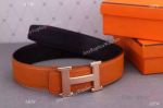 Buy Replica - Hermes Orange Leather Belt with Rose Gold 'H' buckle